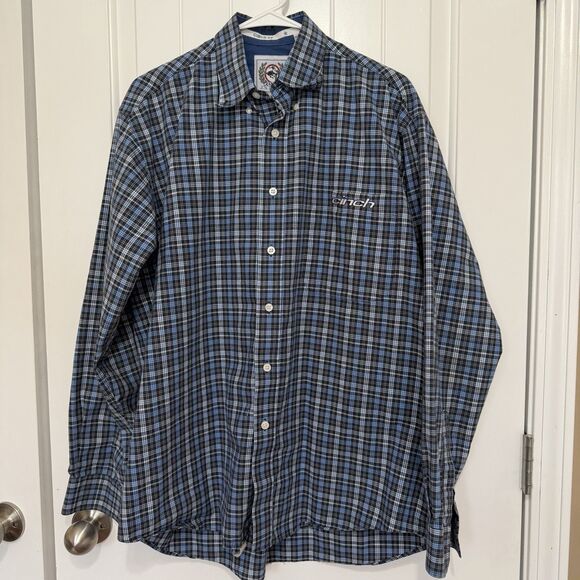 Cinch Plaid Long Sleeve Button Down Western Shirt Men’s Medium Blue Cowboy Rodeo - Picture 2 of 9